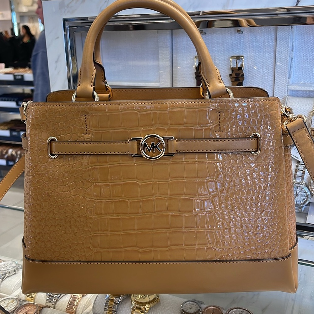 MICHAEL KORS
Reed Large Leather Belted Satchel Crossbody CZ Purse 
Crocodile - Picture 2 of 16